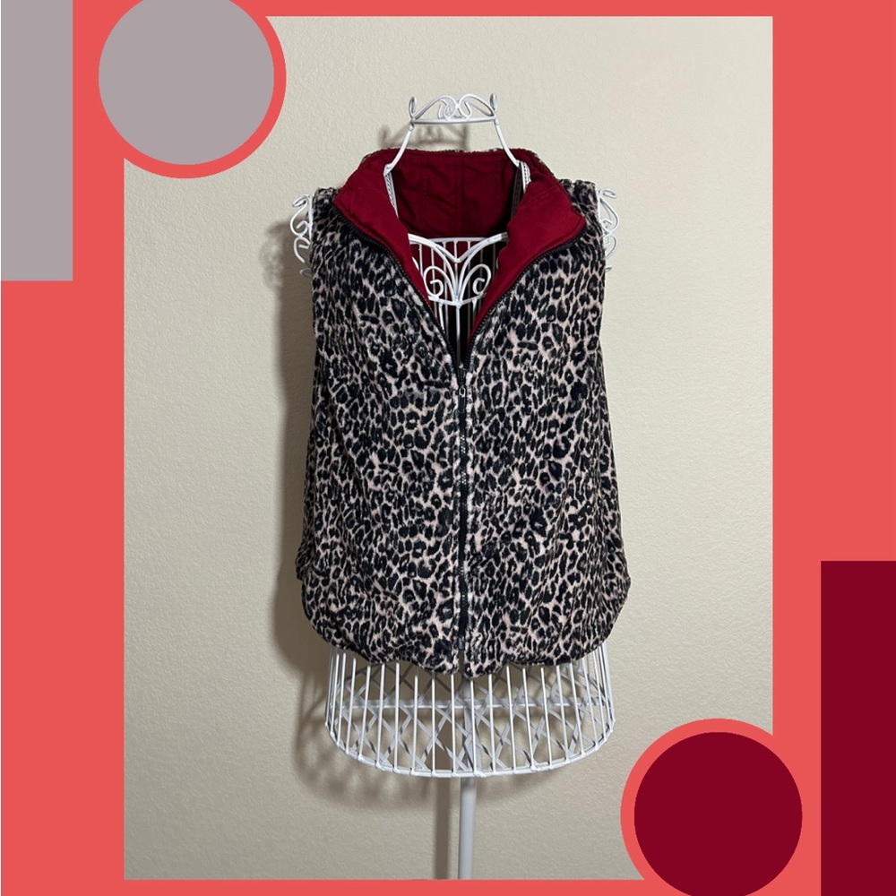 reversible y2k animal print and maroon vest